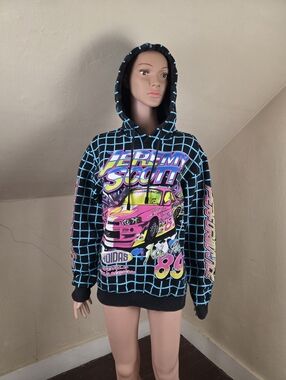 Adidas x Jeremy Scott Hoodie Grid Graphic Racing Car Black Blue Pullover Size S